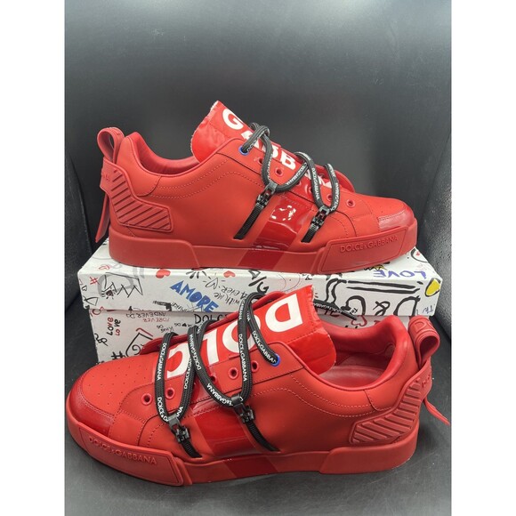Dolce & Gabbana Portofino Calfskin Leather Red Sneakers EUR 45 / US 12 W/BOX main image 8